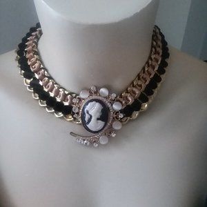 Handmade recycled Victorian cameo lady statement necklace choker OOAK